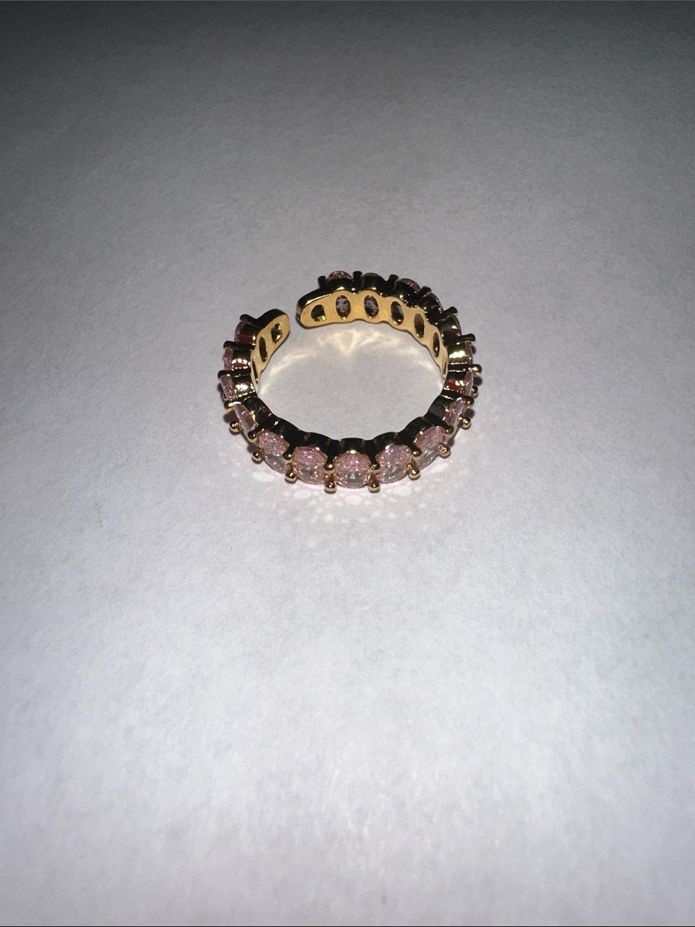 Stainless Steel Gold Ring with Pink Stones - Women Jewelry